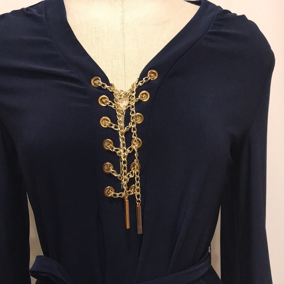 Spense size 4 navy blue and gold chain dress - Picture 3 of 9